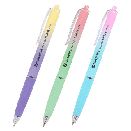 Ручка шариковая автоматическая BRAUBERG 'OIL-BASE GRADE', СИНЯЯ, корпус ассорти, пишущий узел 0,5 мм, линия письма 0,3 мм, 144501