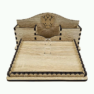 Подставка для календаря деревянная, Дуб светлый, вырубка, 3 отделения для канцелярских предметов, 220*270мм