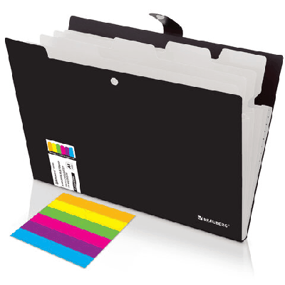 Папка-органайзер на кнопке 5 отделений, BRAUBERG 'Extra', А4, черная с белым, 274094