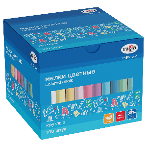 Мелки школьные 1 шт. Гамма, цветные, 100шт., мягкие, круглые, картонная коробка
