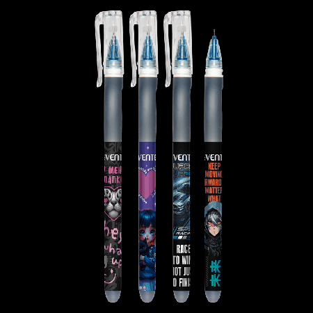 Ручка гелевая стираемая 'deVENTE. У меня лапки / Friends Forever / Super Turbo / Future' d=0,5 мм, 4 дизайна корпуса ассорти, с эргономичным трёхгранным грипом, с ластиком, сменный