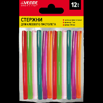 Клеевые стержни 'deVENTE. REPAIR & CRAFT' O 7 мм, цветные (ассорти) кристальные, длина 100 мм, 12 шт в упаковке c картонным европодвесом