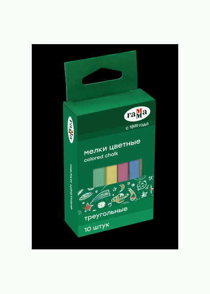 Мелки школьные цветные 10 штук, мягкие, треугольная форма, картонная коробка