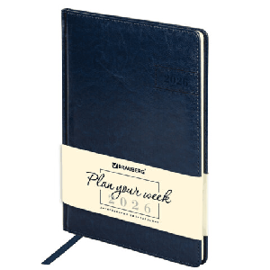 Еженедельник датированный 2026, БОЛЬШОЙ ФОРМАТ 210х297 мм, А4, BRAUBERG 'Imperial', под кожу, синий, 117157