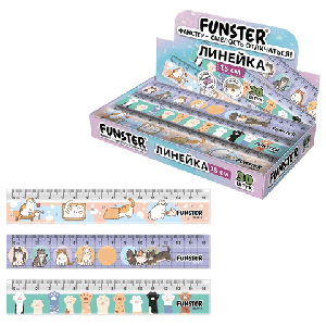 Линейка пластиковая 15 см, FUNSTER (ФАНСТЕР), 'КОТЫ', ассорти, дисплей, 210918