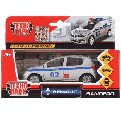 Машина металл RENAULT sandero ПОЛИЦИЯ, 12 см, двери, багаж., инерц., кор. Технопарк в кор.2*24шт