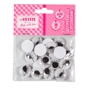 Глазки декоративные 'deVENTE' с ресничками, пластиковые, самоклеящиеся, d=20 мм, 20 шт в пластиковом пакете с блистерным подвесом, черные