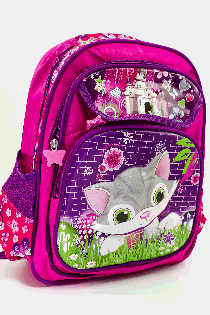 Ранец детский с эргономической спинкой с объемным рисунком 'котик', 300*360*100мм, 2 кармана на змей дев