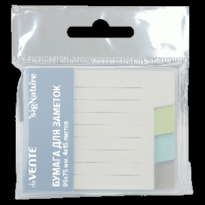 Набор клейкой бумаги для заметок 'deVENTE. sigNATURE' 95x75 мм, 4x15 листов, офсет 90 г/м?, печать 4+0, в картонном блистере/книжке и пластиковом пакете с европодвесом, цвет сумере
