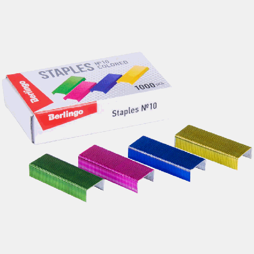 Скобы для степлера №10 Berlingo, цветные, 1000шт.
