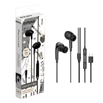 Наушники ' Exployd ' EX-HP-1475 Easy Jack черные, внутриканальные, проводные, микрофон, кнопка ответа, jack 3,5мм, длина - 1,2м