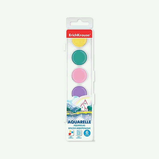 Акварель ' Erich Krause ' 6цв без кисти, пластиковая упаковка, европодвес