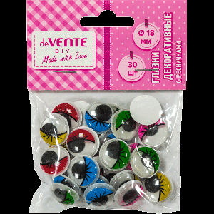 Глазки декоративные 'deVENTE' с ресничками, круглые пластиковые, самоклеящиеся, цвет ассорти 30шт, 18 мм в пластиковом пакете с блистерным подвесом