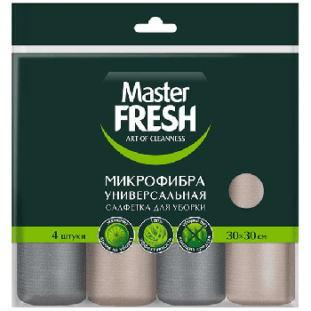 Салфетка микрофибра ' Master Fresh ' 30*30см 4шт универсальные, индивидуальная упаков