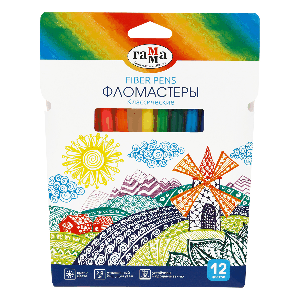 Фломастеры Гамма 'Классические', 12цв., смываемые, картон. упак., европодвес