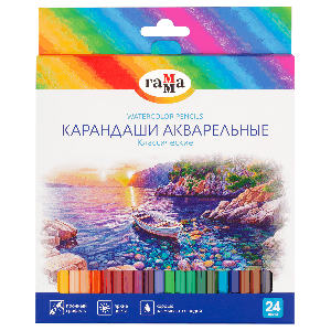 Карандаши акварельные Гамма 'Классические', 24цв., шестигранные, заточен., картон. упак., европодвес