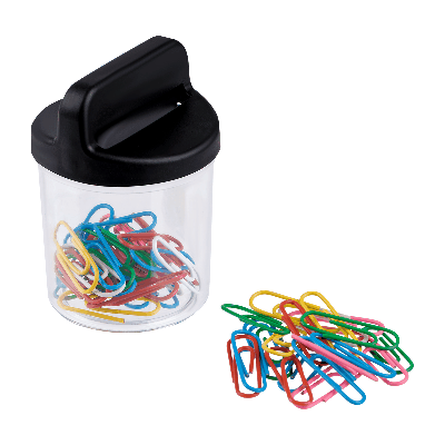 Скрепочница магнитная СТАММ, 50 цветных скрепок, прозрачный корпус, картонная коробка