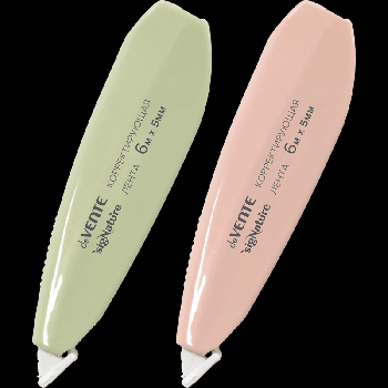 Корректирующая лента 'deVENTE. sigNATURE' 5 ммx6 м, оливковый, пудрово-розовый, фронтальный аппликатор, сдвигаемый в одно касание колпачок, в картонном блистере