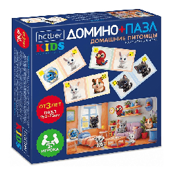 ИГРА для детей настольно-печатная ДОМИНО + Пазл 28 карточек-Домашние питомцы- в Бокс-упаковке