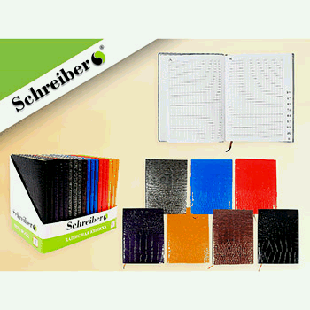 Телефонная книга А5 искусственная кожа 80л ' Schreiber ' Ассорти, клетка, обложка - интегральная, ляссе, сшивка, 7 дизайнов, индивидуальная упаковка