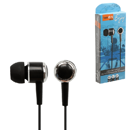 Наушники ' FaisON ' Q15 Enjoy, чёрные, внутриканальные, проводные, кнопка ответа, jack 3,5мм, длина - 1,2м