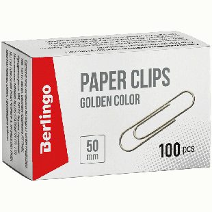 Скрепки 50мм, Berlingo, 100шт., золотистые, карт. упак.