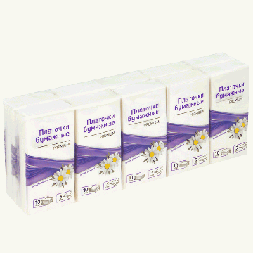 Платки бумажные носовые OfficeClean, 3-слойные, 19*20см, белые, 10 пачек по 10шт., ромашка