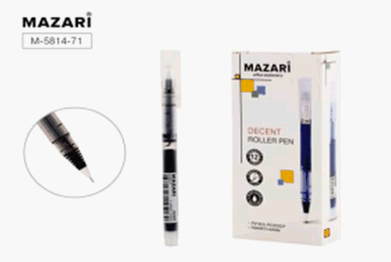 Ручка-роллер DECENT, ЧЁРНАЯ, игольчатый пиш.узел 0.5мм, корпус пластиковый, картонная упаковка