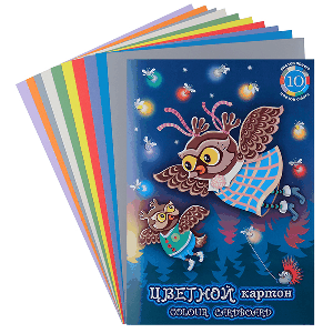 Картон цветной А4 немелованный двухсторонний, 10л 10цв (2л металлик синий и серебро) ' Лилия Холдин ' Совки летают, 200г/м2, в папке