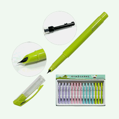 Ручка перьевая ' KWELT ' закрытое перо, поршневой конвертер для заправки чернилами, цветной корпус - ассорти 4цв, прозрачный колпачок, картонная упаковка