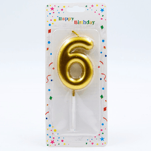 Свеча ЦИФРА '6' цвет золото 6см арт.1831 (12/600шт)