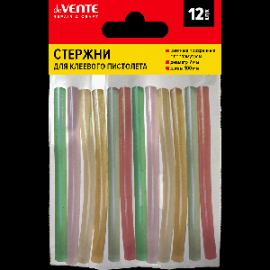 Клеевые стержни 'deVENTE. REPAIR & CRAFT' O 7 мм, цветные (ассорти) прозрачные с перламутром, длина 100 мм, 12 шт в упаковке c картонным европодвесом