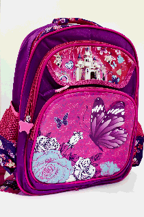 Ранец детский с эргономической спинкой с объемным рисунком 'бабочка', 300*360*100мм, 2 кармана на зм дев