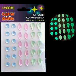 Стразы самоклеящиеся акриловые, светящиеся в темноте 'deVENTE. DIY. GLOW IN THE DARK' карточка 9,5x15 см, цвет ассорти, в пластиковом пакете с блистерным подвесом