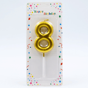 Свеча ЦИФРА '8' цвет золото 6см арт.1833 (12/600шт)