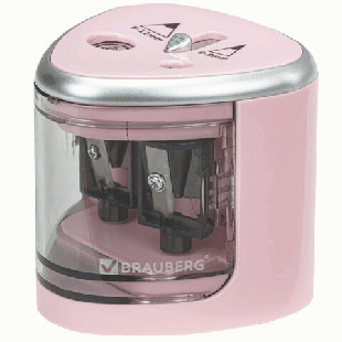 Точилка BRAUBERG электрическая DUAL (для 2 диаметров карандашей!), 4 батарейки АА, розовая, 270579