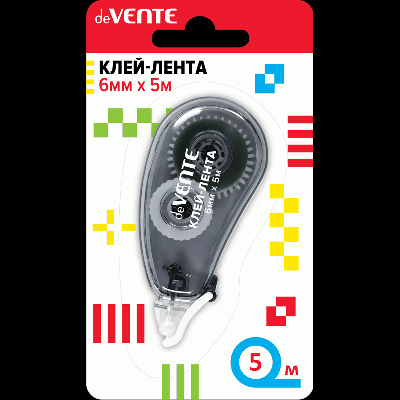 Клей-лента 'deVENTE' 6 ммx5 м, полупрозрачный корпус, фронтальный аппликатор, сдвигаемый в одно касание колпачок, в картонном блистере