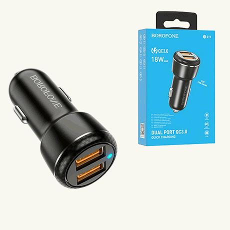 Блок питания автомобильный ' Borofone ' BZ17 Core черный, 3,0А, 2 USB, пластик (кабель в комплект не входит)