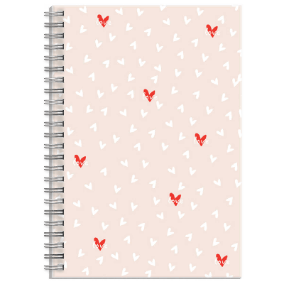 Блокнот. СЕРДЕЧКИ НА БЕЖЕВОМ. Формат А5. Количество листов - 48 л. Тип обложки - гребень по длинной стороне. Материал обложки - мелованный картон 270 г/м?. Печать обложки: полноцве