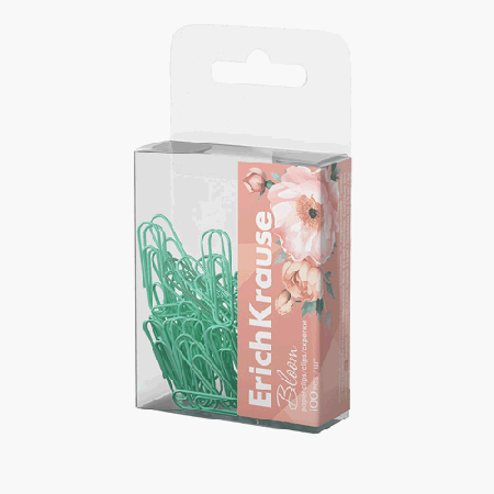 Скрепки ' Erich Krause ' 28мм Pastel Bloom Mint 100шт пластиковая упаковка