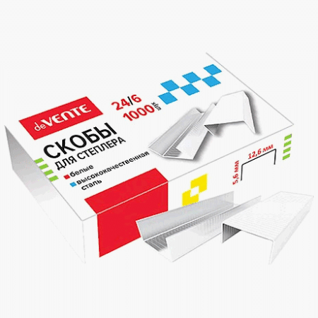 Скобы ' deVente ' White №24/6 1000шт, цельнокрашенные белые
