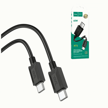 Кабель сетевой Type-C - Type-C ' Hoco ' X73 Sunway чёрный, круглый, 1м, 3A, QC3.0, PD3.0, 60W, силикон