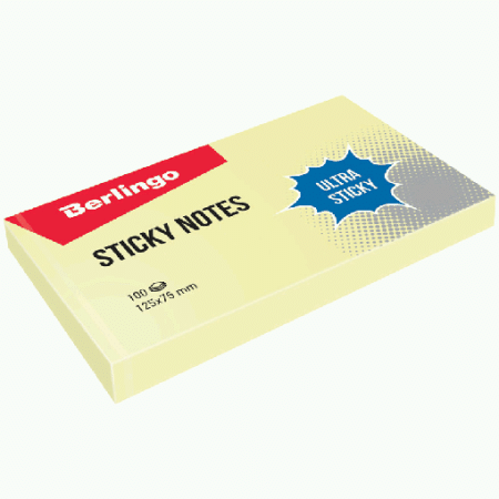 Самоклеящийся блок Berlingo 'Ultra Sticky', 125*75мм, 100л, пастель, желтый