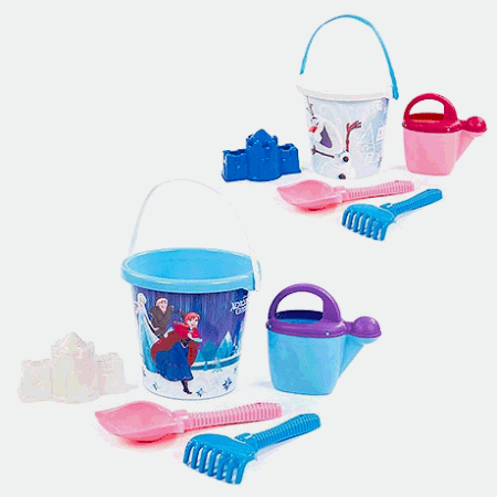 Песочный набор ' Полесье ' Disney Холодное сердце №13 в наборе: ведро большое с наклейкой, лопата №6, грабли №6, формочка (замок стена с одной башней), лейка №10, в сетке 22,5*21*2