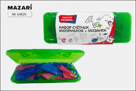 Набор счетных материалов + мозайка, пластиковый пенал, ассорти 2 цвета