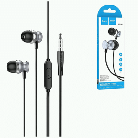 Наушники ' Hoco ' M106 Fountain metal серые, внутриканальные, проводные, кнопка ответа, Jack 3,5мм, длина - 1,2м