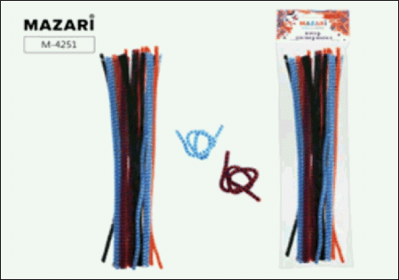 Набор для творчества: проволока синельная, d=0.6 см, длина 30 см, 30 шт. в упаковке, двухцветная, микс 6 цветов, ОПП-пакет с европодвесом