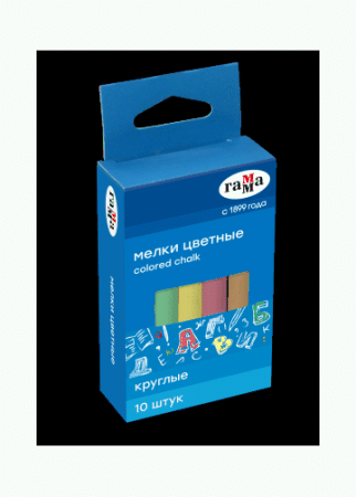 Мелки школьные цветные 10 штук, мягкие, круглая форма, картонная коробка