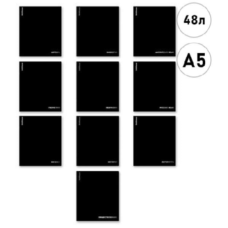 Комплект предметных тетрадей с пластиковой обложкой А5 48л ' Erich Krause ' Black Diamond, офсет, скоба, скругленные углы, 10шт в упаковке, со справочным материалом, в картонной ко