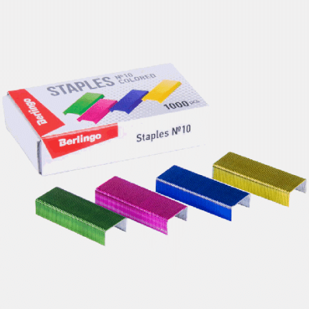 Скобы для степлера №10 Berlingo, цветные, 1000шт.